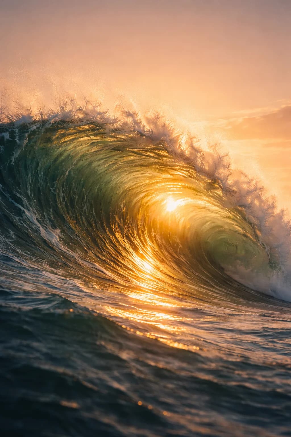 Powerful ocean wave cresting at golden sunrise - The Surge, a movement for shared prosperity